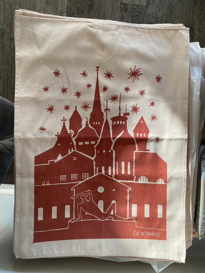 Kökshandduk ”Jul med föggelmannen” röd