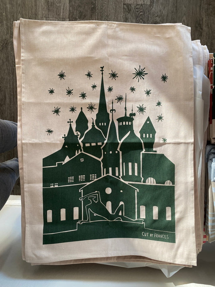 Kökshandduk ”Jul med föggelmannen” grön